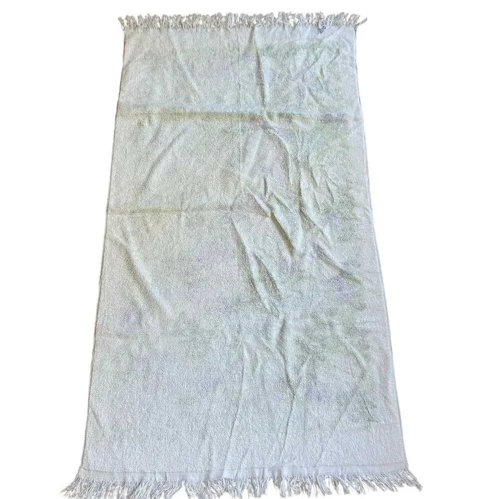 Vintage Cannon Monticello bath towel cream gold floral design fringe